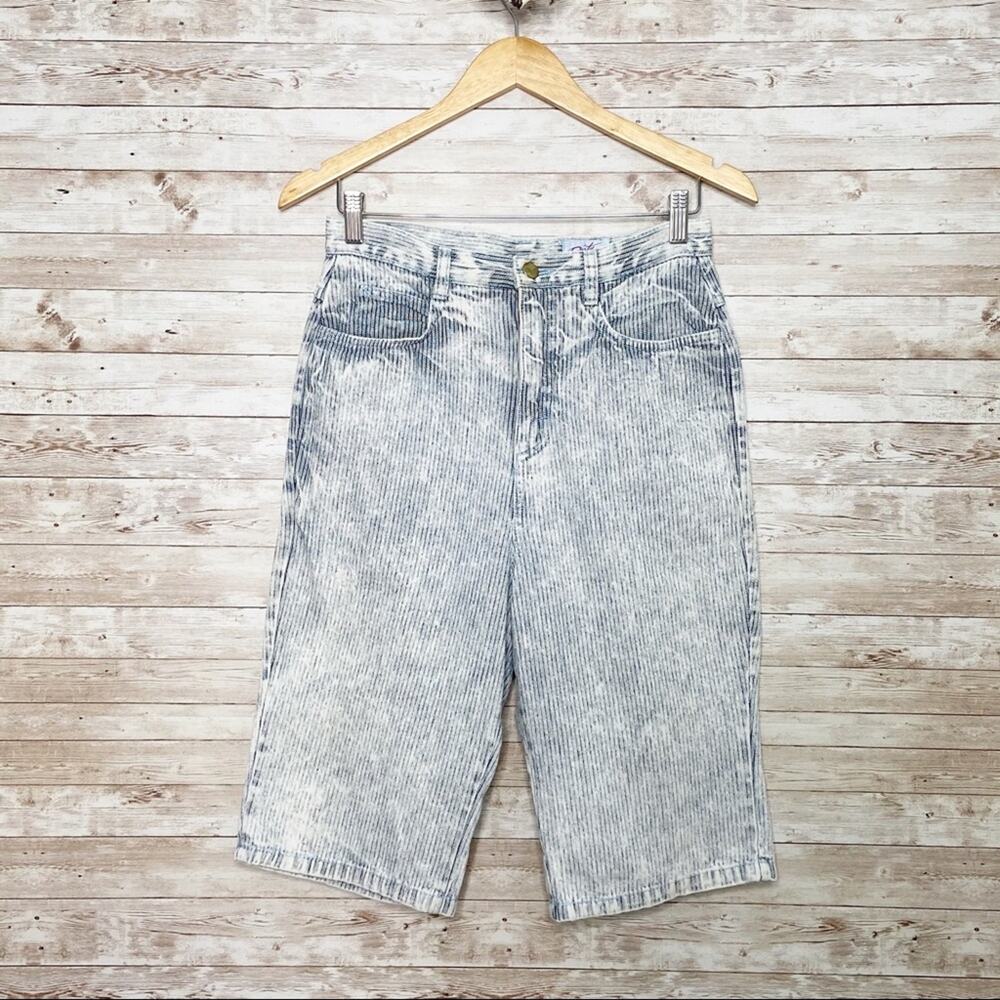 Vintage Dirty Dancing Bermuda Shorts Acid Wash Railroad Stripe 80s Casual Size 6